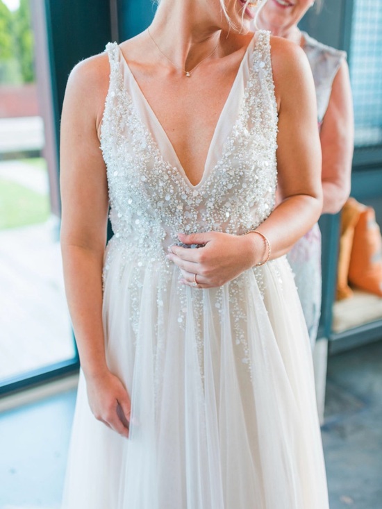 BHLDN Dresses & Skirts - BHLDN Beaded V-Neck Wedding Gown in Ivory